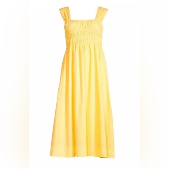 Nanette Lepore Smocked Sleeveless Midi Dress Canary Yellow sz 14 - Picture 3 of 8